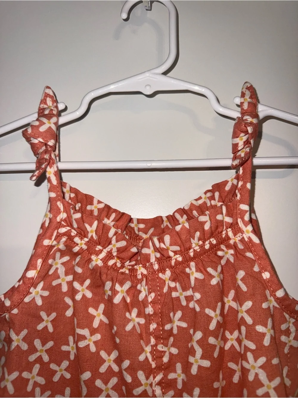 Girls Orange Coastal Floral Print Romper linen and organic cotton